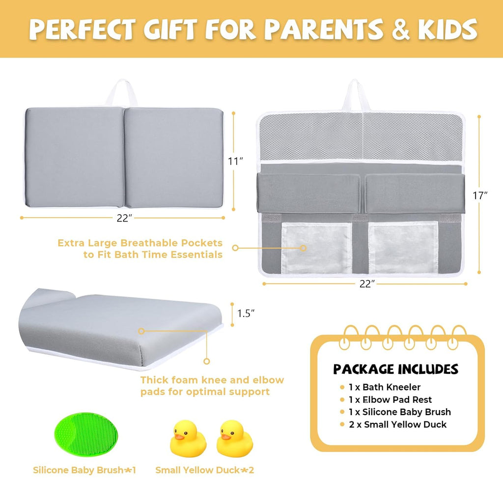 Bath Kneeler and Elbow Rest Pad Set, Quick Dry Baby Bath Kneeling Pad Thick Soft Non-Slip Baby Bathtub Mat for Baby