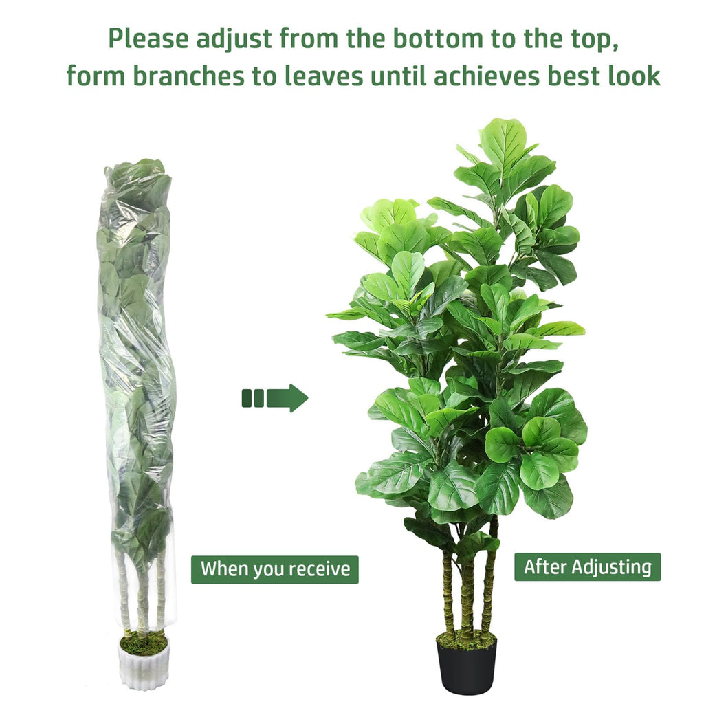 Artificial Fiddle Leaf Fig Tree, 6 FT Tall Artificial Tree with Woven Seagrass Plant Basket Fake Floor Plant in Pot