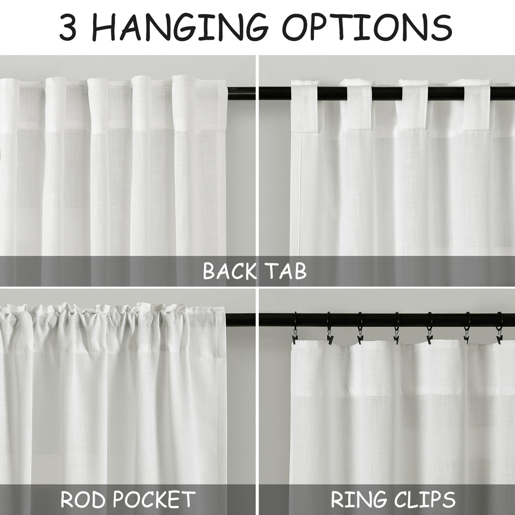 Off White Linen Curtains 63 inches Long Back Tab Sheer White Curtains Narrow Mini Skinny Door Decor Cotton Textured