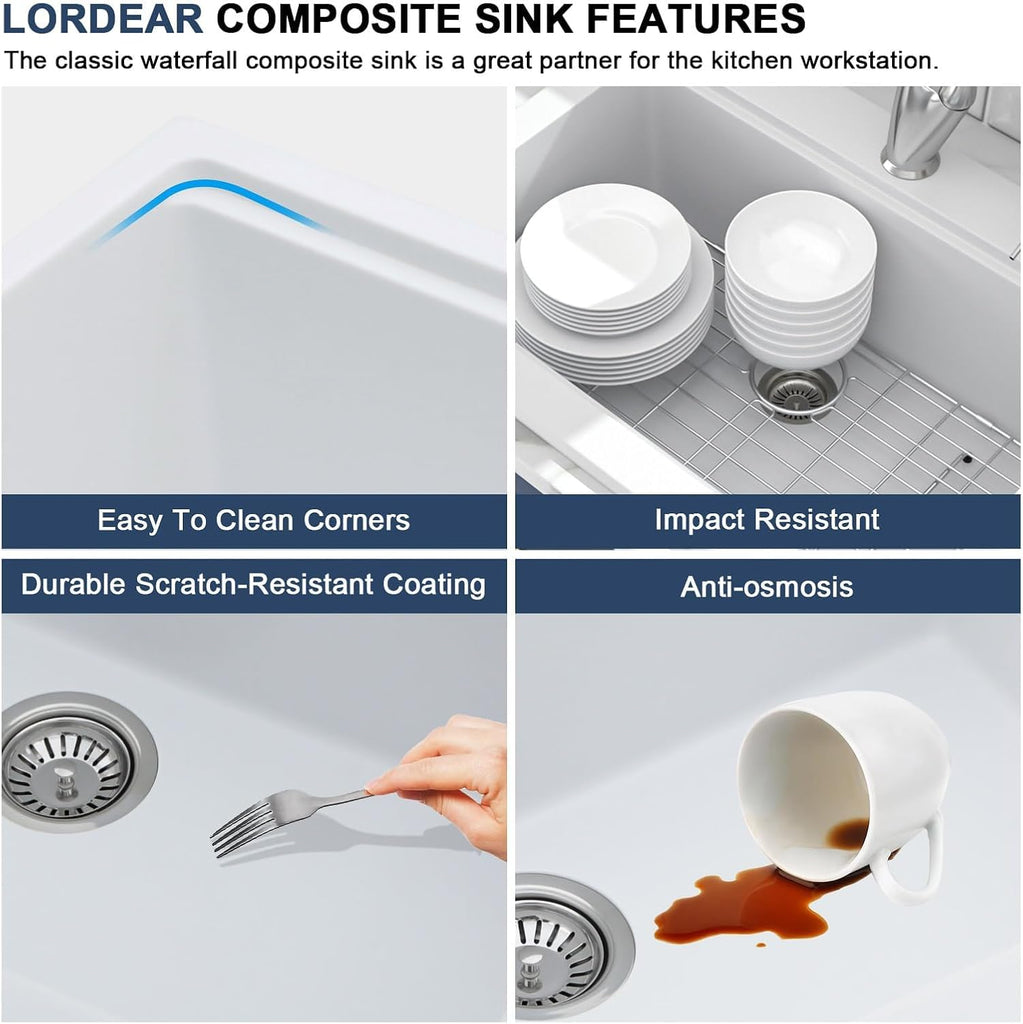 30 Granite Composite Kitchen Sink Drop In Workstation 30X22 Inch Quartz White Kitchen Sink Single Bowl Kitchen Sinks