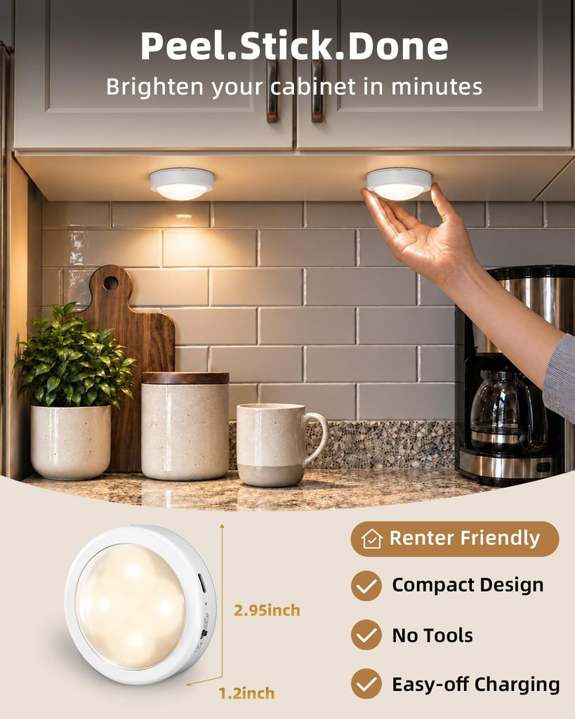 LED Puck Lights, Rechargeable Under Cabinet Lights