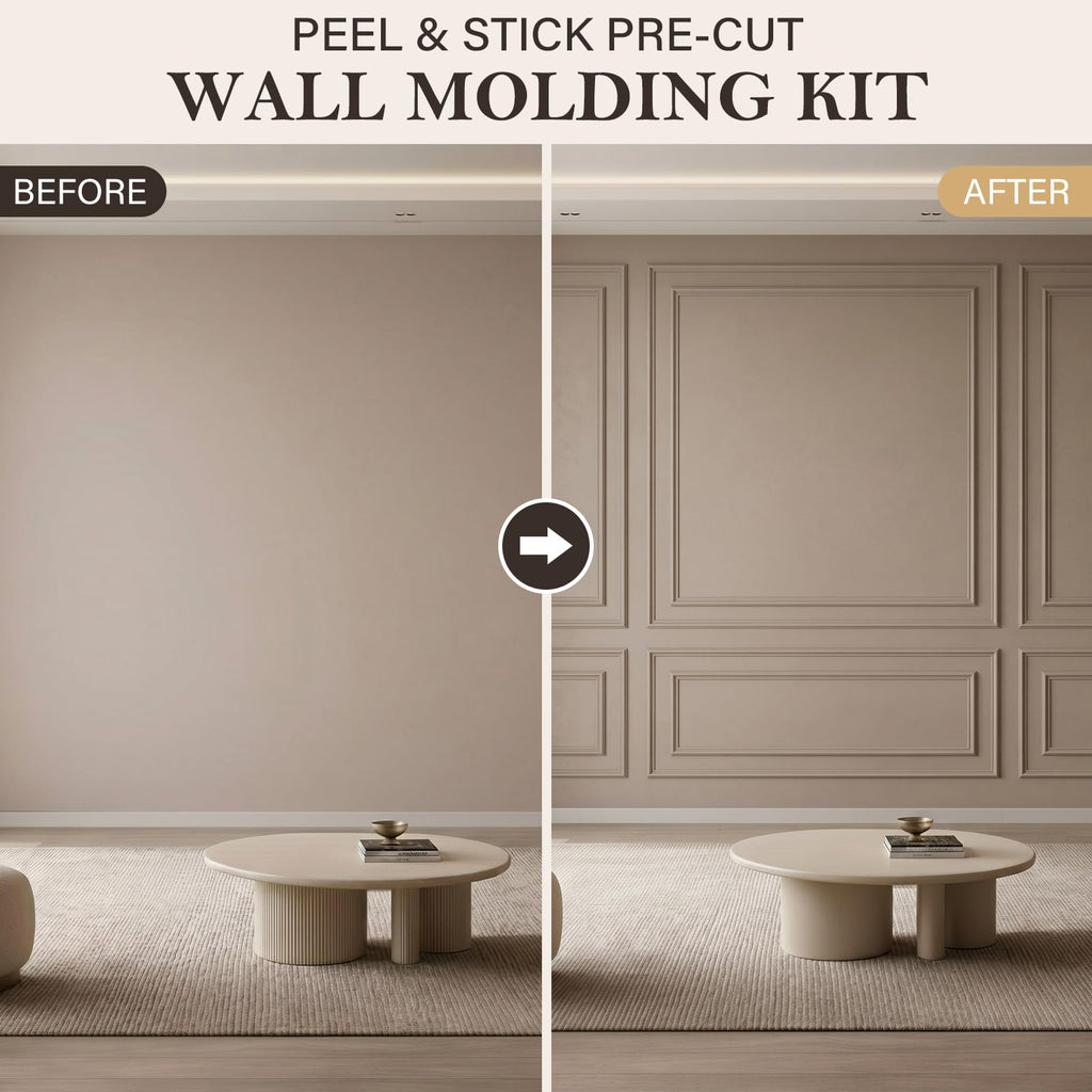 3 Set Peel and Stick Wall Molding Kit Panel, 23x79.3in+48x79.3in