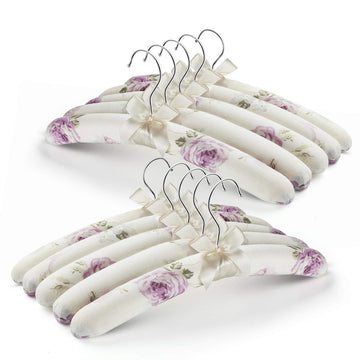 Satin Padded Clothes Hangers Pack of 10, Floral Foam Coat Hanger