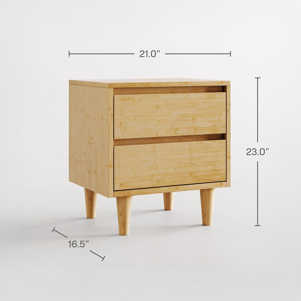 Bamboo Nightstand with Japanese Joinery, 23" Height, 2 Smooth-Gliding Dovetail Drawers, No-Tool Assembly, Natural