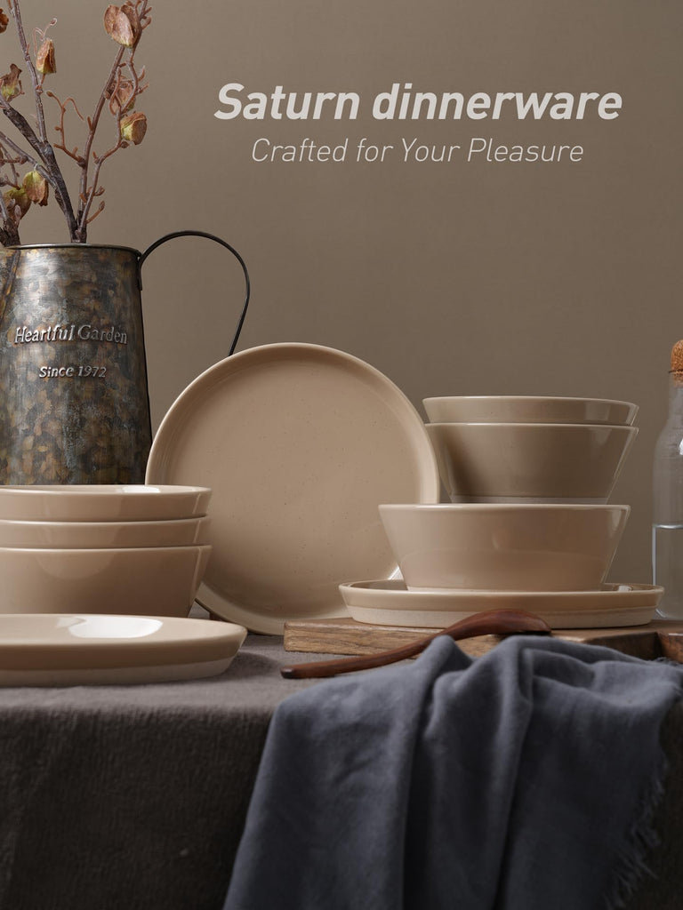Saturn Dinnerware Sets for 4, 12 Pieces Stoneware Plates and Bowls Dish Set - Chip and Scratch Resistant, Microwave