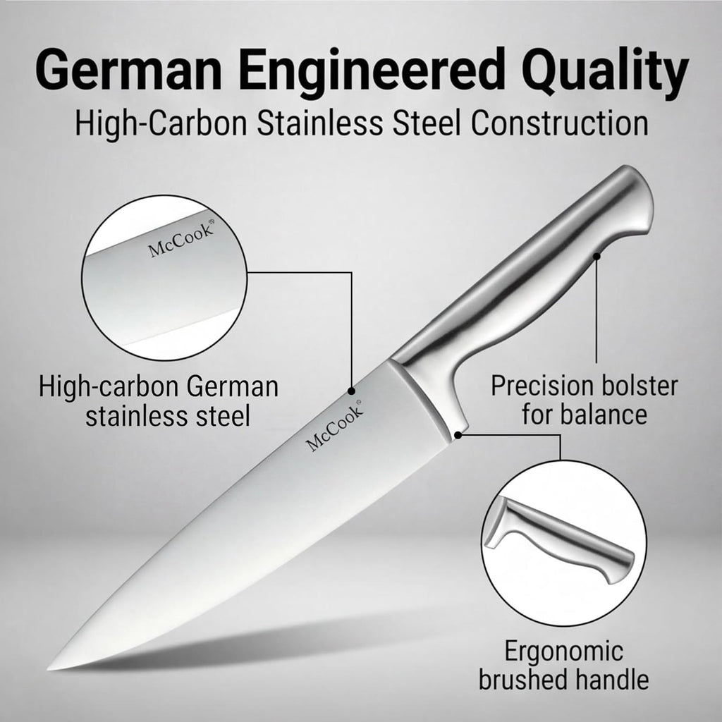 Knife Set Kitchen Steel Knife Block Set w Built-in Sharpener | German Forged Stainless Steel, 20 PC,Razor Sharp