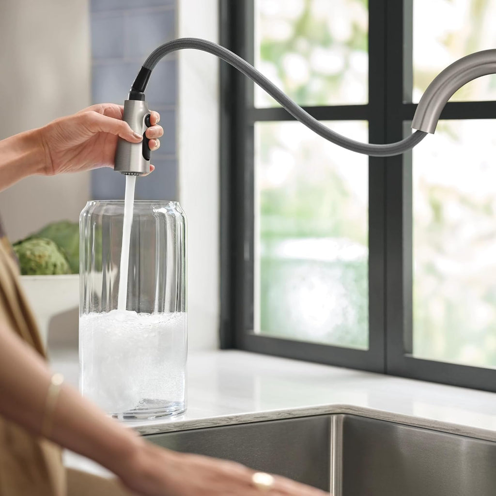 Orivesi Stainless Pulldown Kitchen Faucet with Power Boost, Transitional Kitchen Faucet, One-Handle Single Hole High