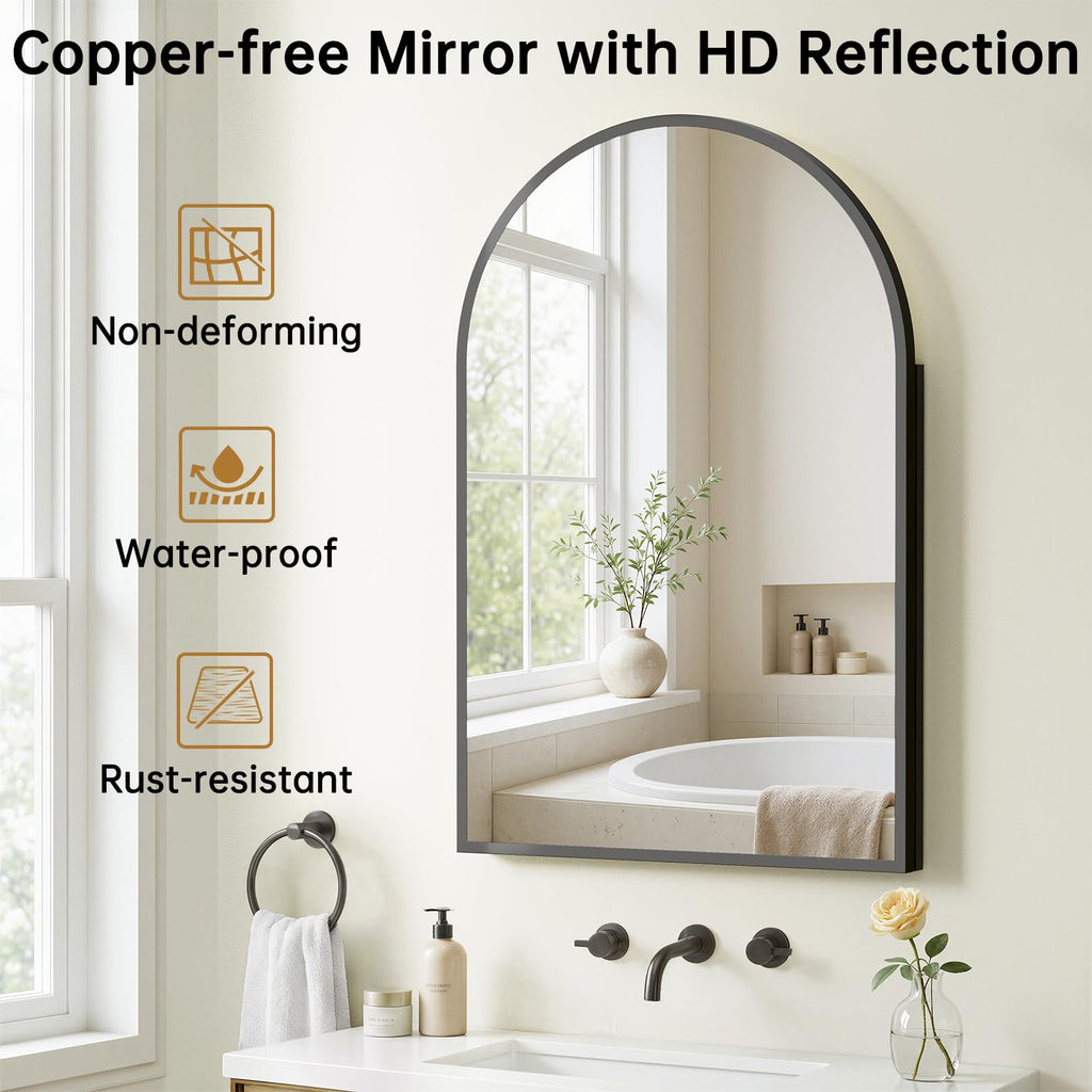 Arched Recessed Medicine Cabinet with Mirror, Bathroom Mirror Storage, Black