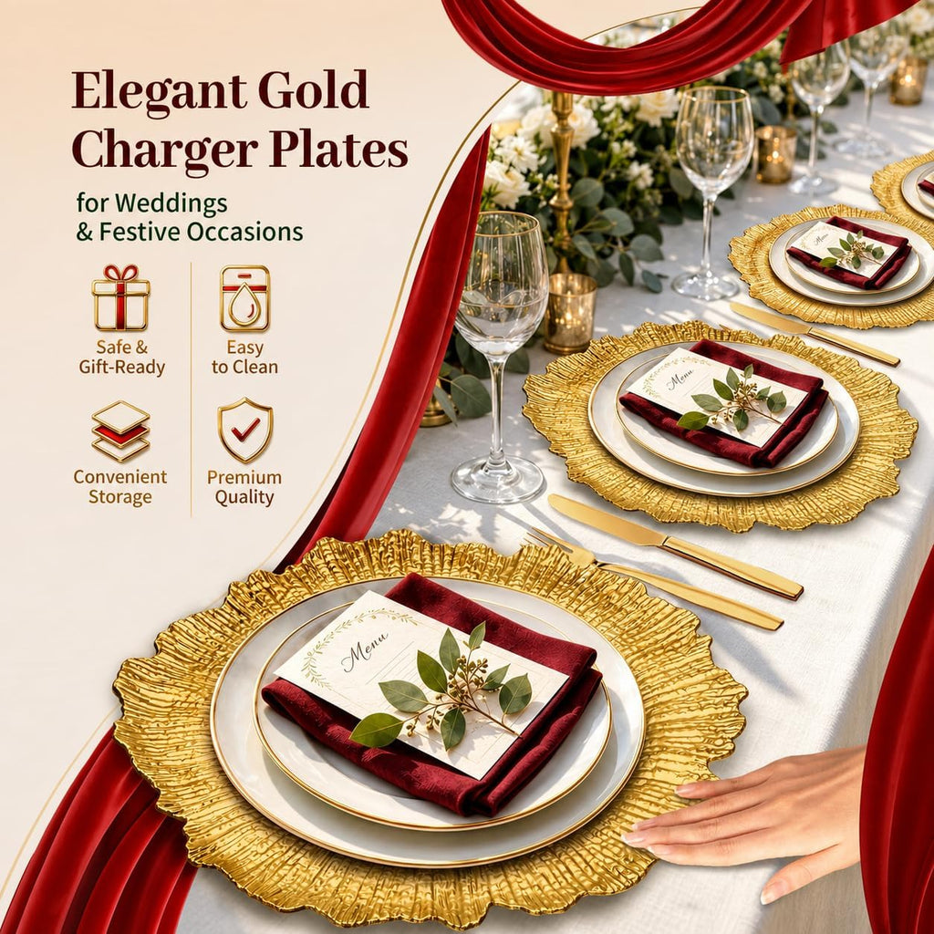 Gold Charger Plates Bulk , 13" Gold Reef Chargers for Dinner - Set of 50