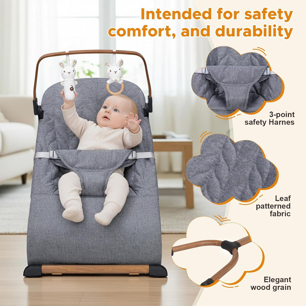 Portable Baby Bouncer, Bouncer Seat for Babies 0-12 Months, 3 Recline Positions, Foldable Baby Rocker Chair
