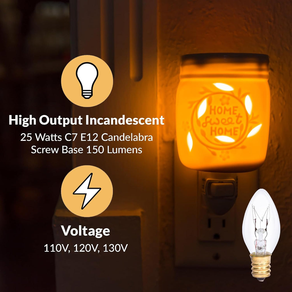 C7 25W Replacement Bulb E12 Candelabra Base, 2700K, 6 Pack