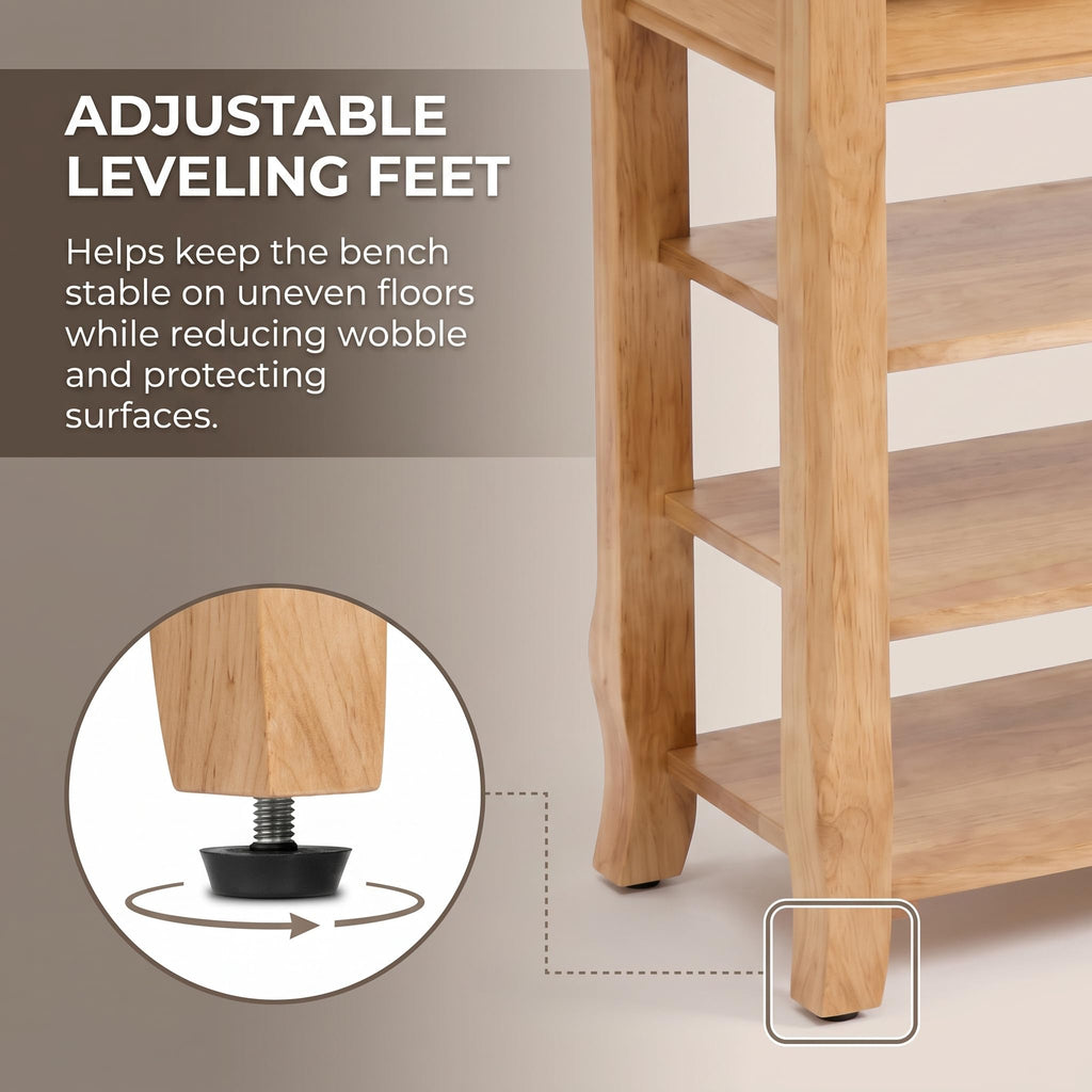 Solid Wood Shoe Bench, 31.5" Shoe Rack Storage