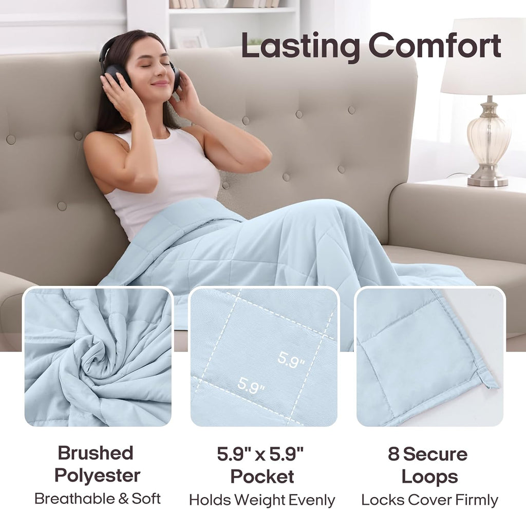Weighted Blanket for Adults (48"x72", 15lbs, Cambridge Blue) | Twin Size High Breathability Cooling Heavy Blanket