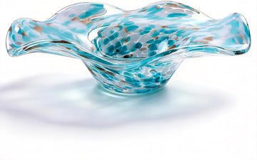 Hand Blown Murano-style Art Glass Bowl, 10.2-Inch Large Decorative Centerpiece for Table, Cobalt Blue Fruit Display &