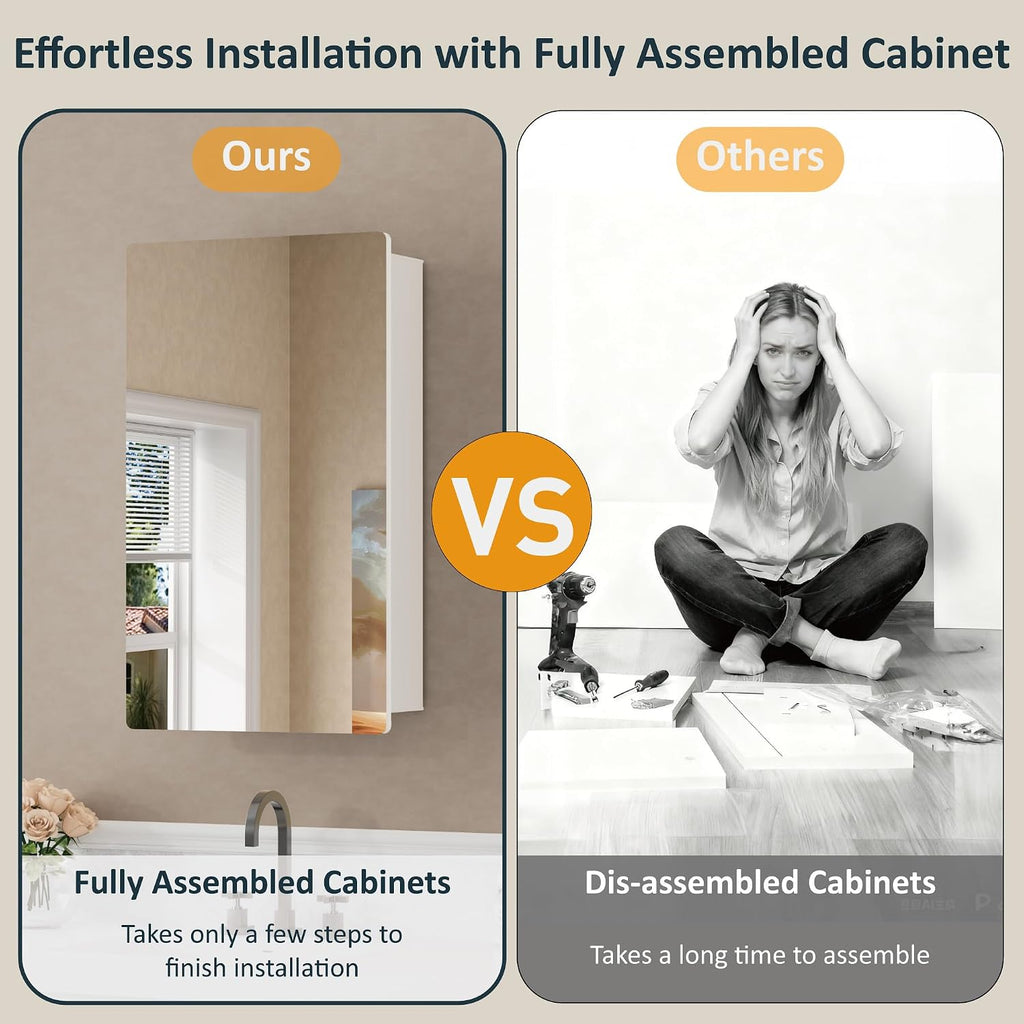 14 x 24 Inch Recessed Medicine Cabinet with Mirror , White | Wall Mounted Cabinet for Storage, Adjustable Glass