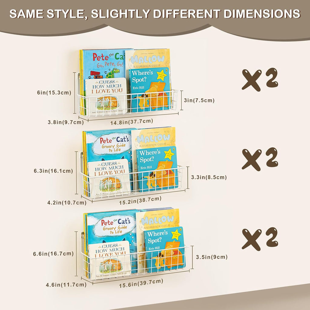 Pack Wall Mounted Bookshelf for Kids Rooms, Metal Nursery Shelves