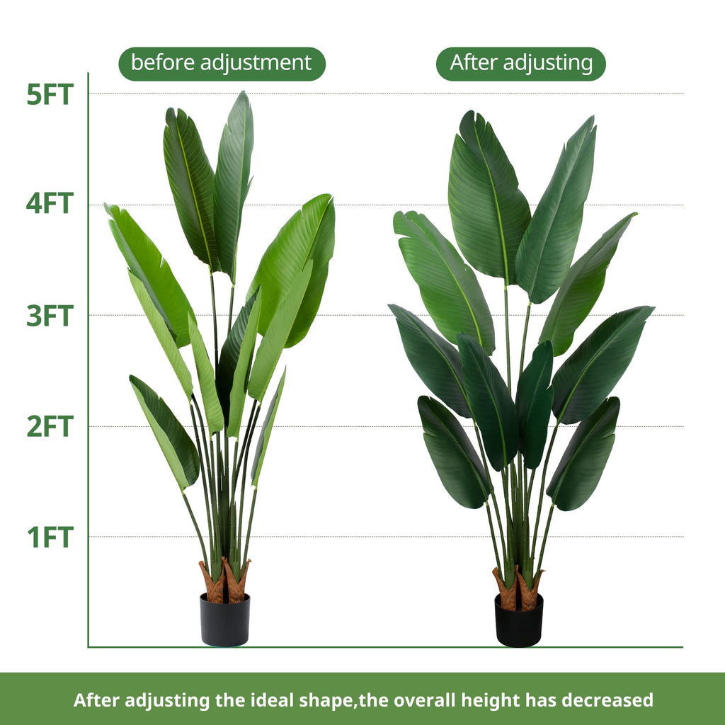 Artificial Bird of Paradise Plant 5 Ft Tall Fake Banana Plant for Indoors and Outdoors, Faux Palm Tree with Plastic