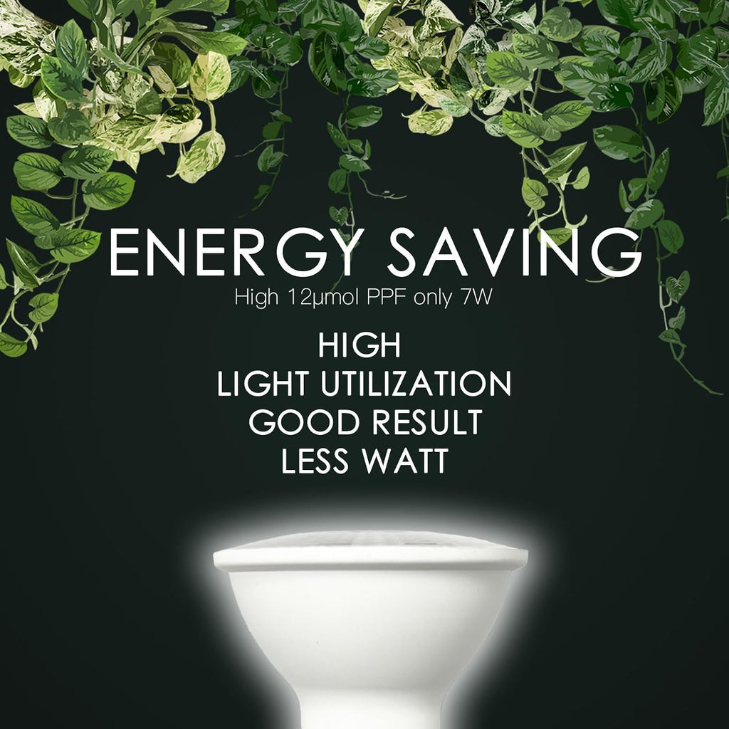 Full Spectrum 7W PAR20 E26 Base Grow Light Bulbs, Indoor Plants Seeds Greens Vegs Microgreens High PPFD, Efficient