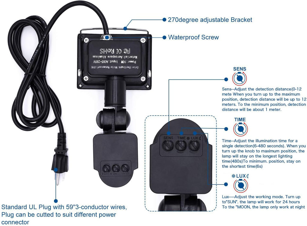 Z Motion Sensor Flood Lights Outdoor,10W Induction LED Lamp, IP65 Waterproof Spotlight,6500K LED Sensor