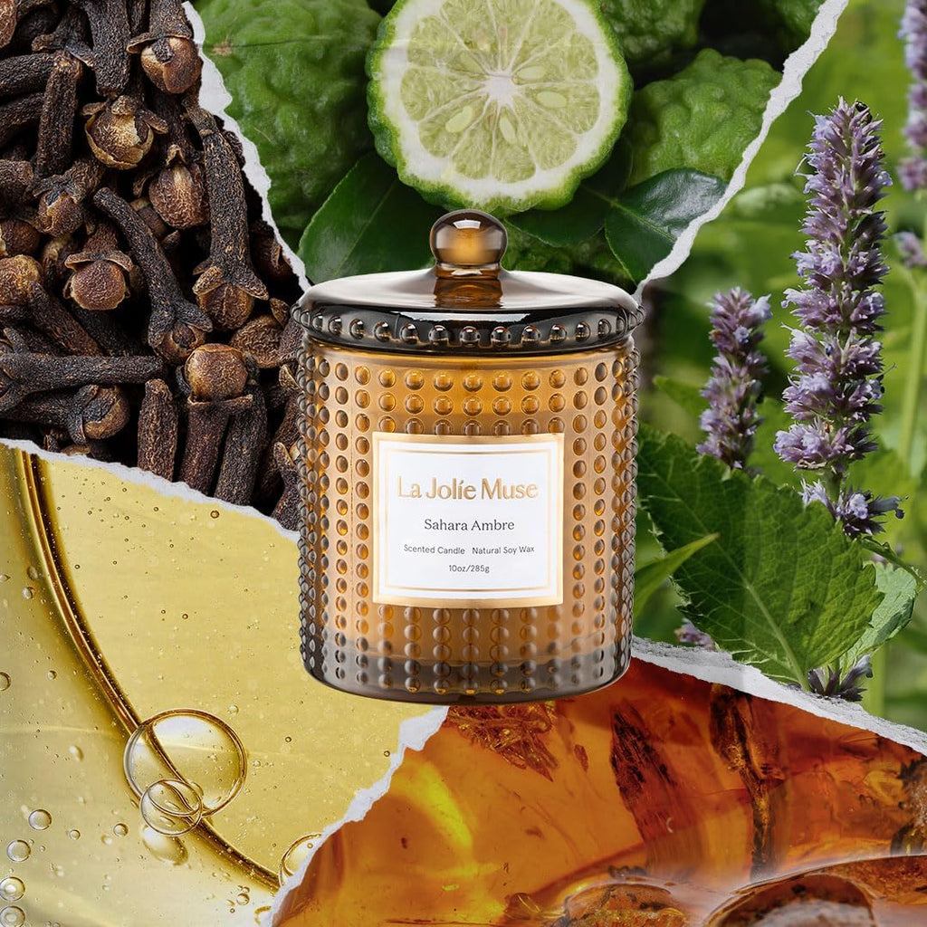 Sahara Amber Scented Candles, Natural Soy Wax 55 Hrs - Set of 10