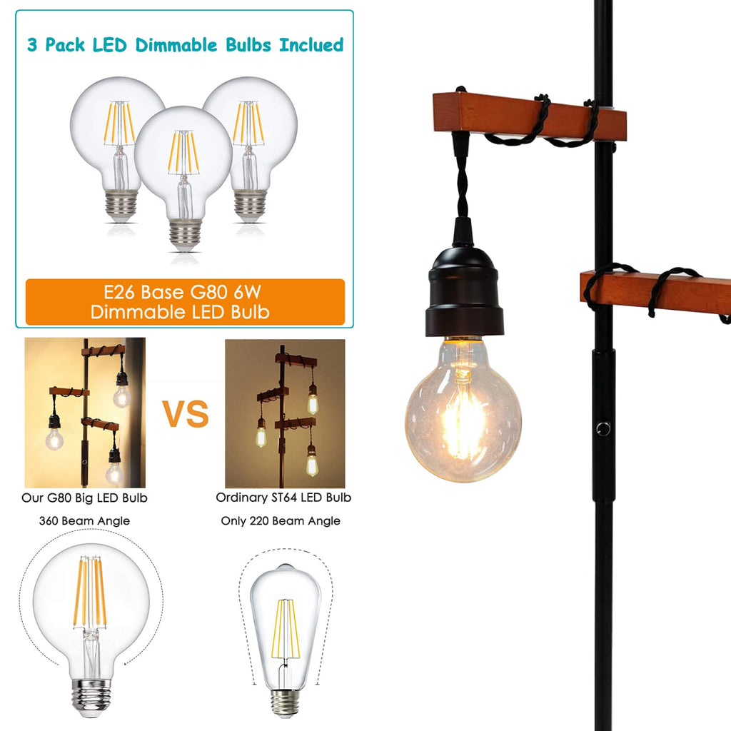 Dimmable Industrial Floor Lamp, Modern Farmhouse Tree Standing Lamps Bedroom Office Rustic Home Decor