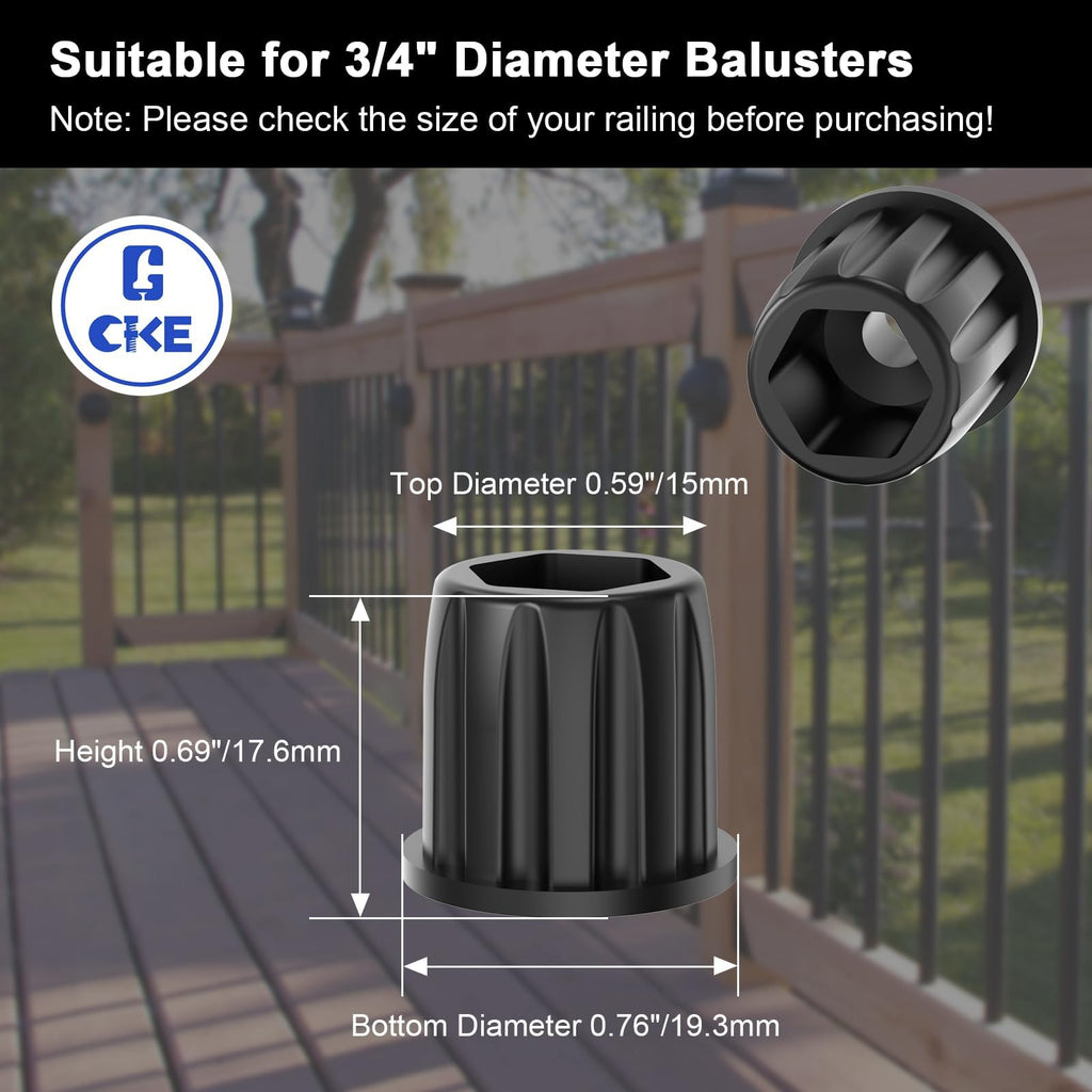 200 Pack Black Baluster Connectors for 3/4" OD Aluminum Deck Balusters, Anti-UV Round Balusters Connectors with