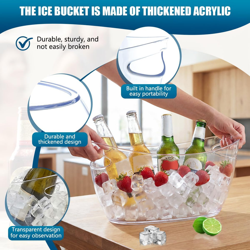 Clear Acrylic Ice Buckets Large Champagne Drink Cooler Storage Ice Tub with Scoops for Beer Cocktails Wine Beverage