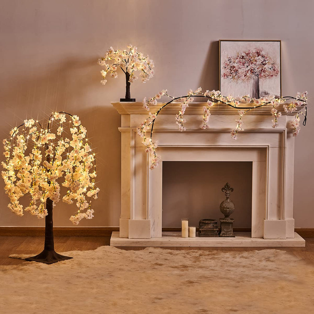 Pink Cherry Blossom Tree with Lights 4FT 180 LED Fairy Lights, Lighted Artificial Flower Spirit Tree for Spring