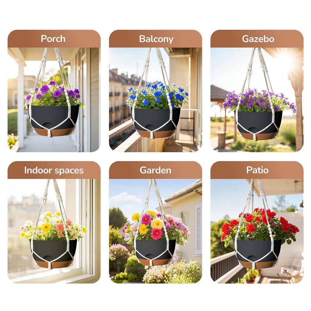 12 Inch Hanging Baskets for Plants Outdoor, Hanging Planters for Indoor Outdoor Plants, Hanging Planter with Self