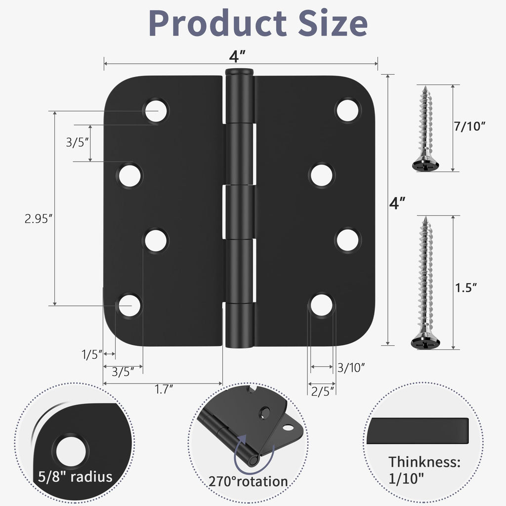 Door Hinges 4 Inch, Matte Black Exterior Door Hinges 3 Pack