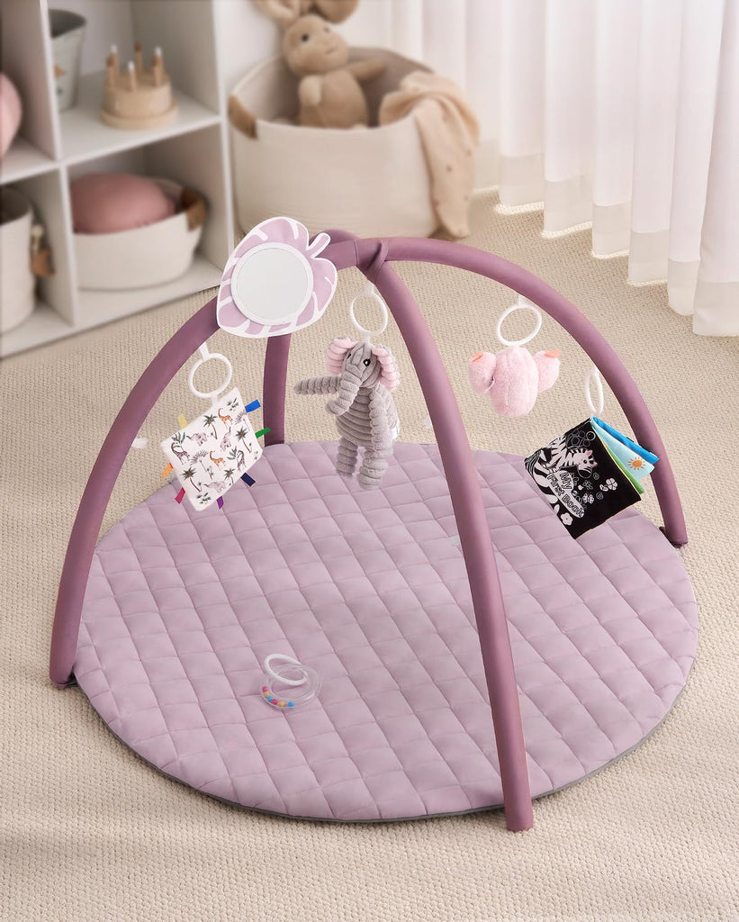Play Gym Mat, Tummy Time Activity Mat with 6 Detachable Toys for Stage-Based Sensory & Motor Skill Development, Easy