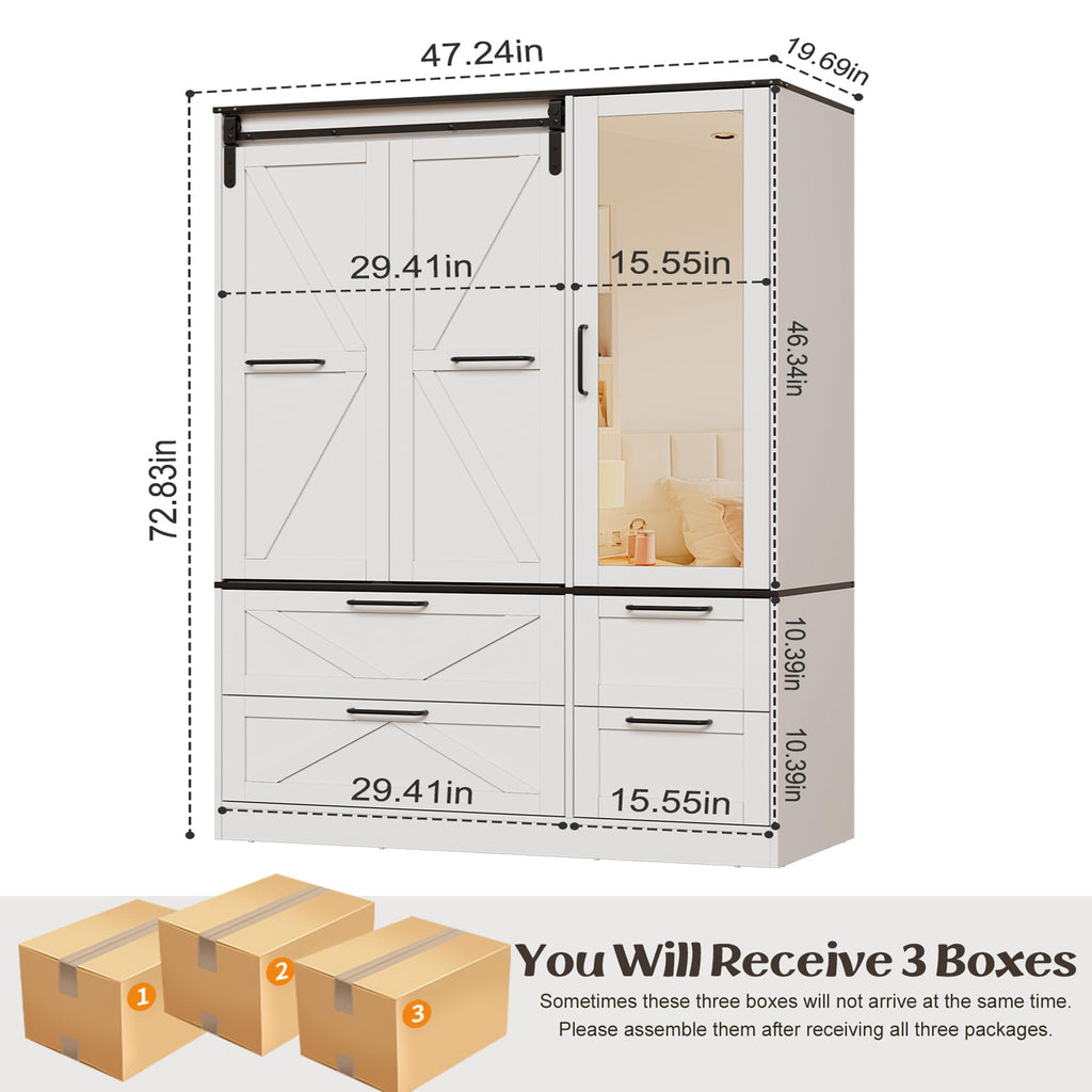 Armoire Wardrobe Closet with w/Folding Sliding Barn Door
