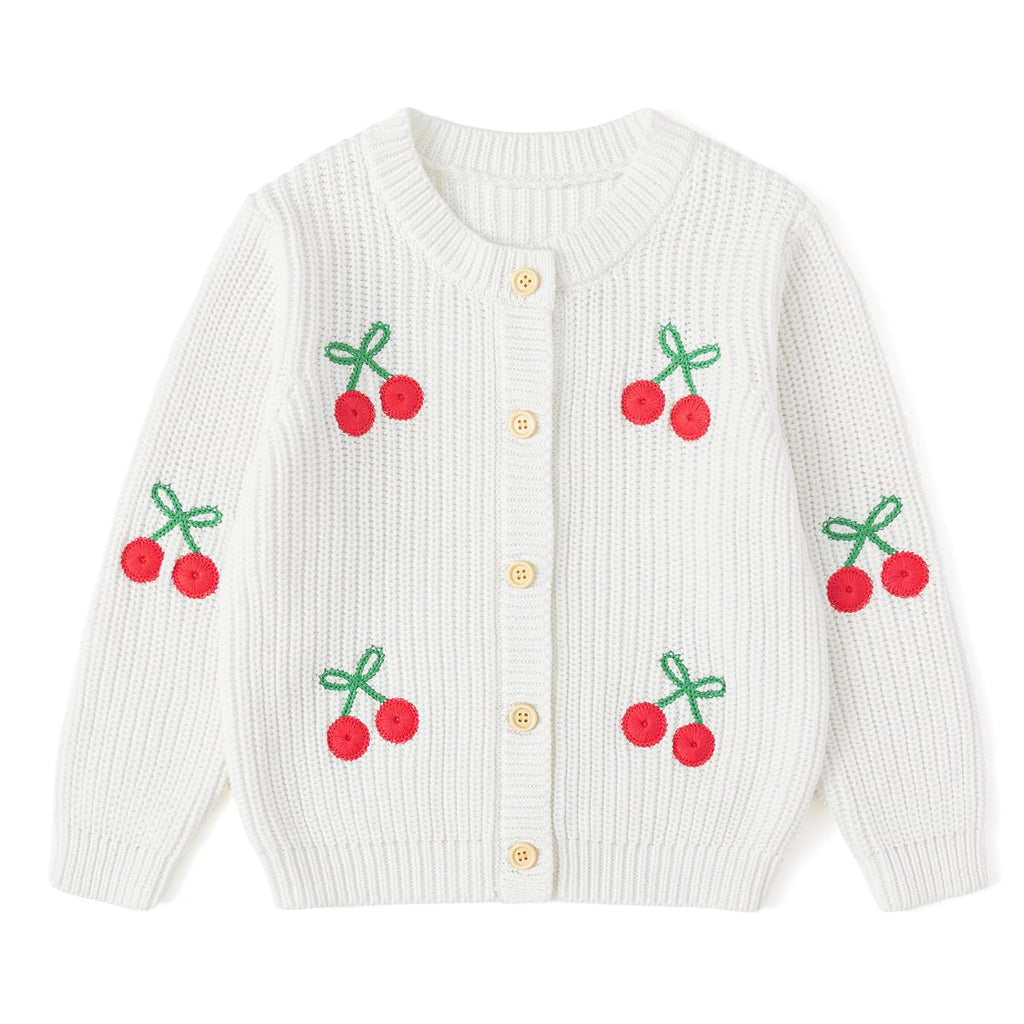 Toddler Girl Knit Cardigan Sweater,A-Cherry White
