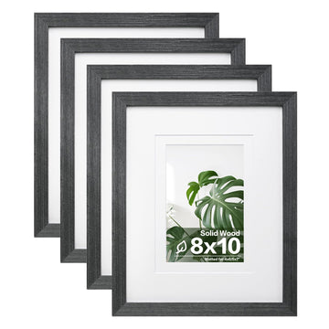 8x10 Picture Frames Set of 4, Made of Solid Wood Covered by Plexiglass 4x6 and 5x7 with Mat or 8x10 without Mat, for