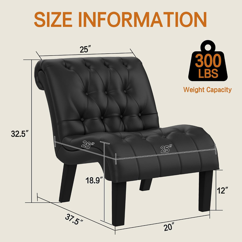PU Leather Accent Chair Armless Living Room Chairs Black - Set of 2