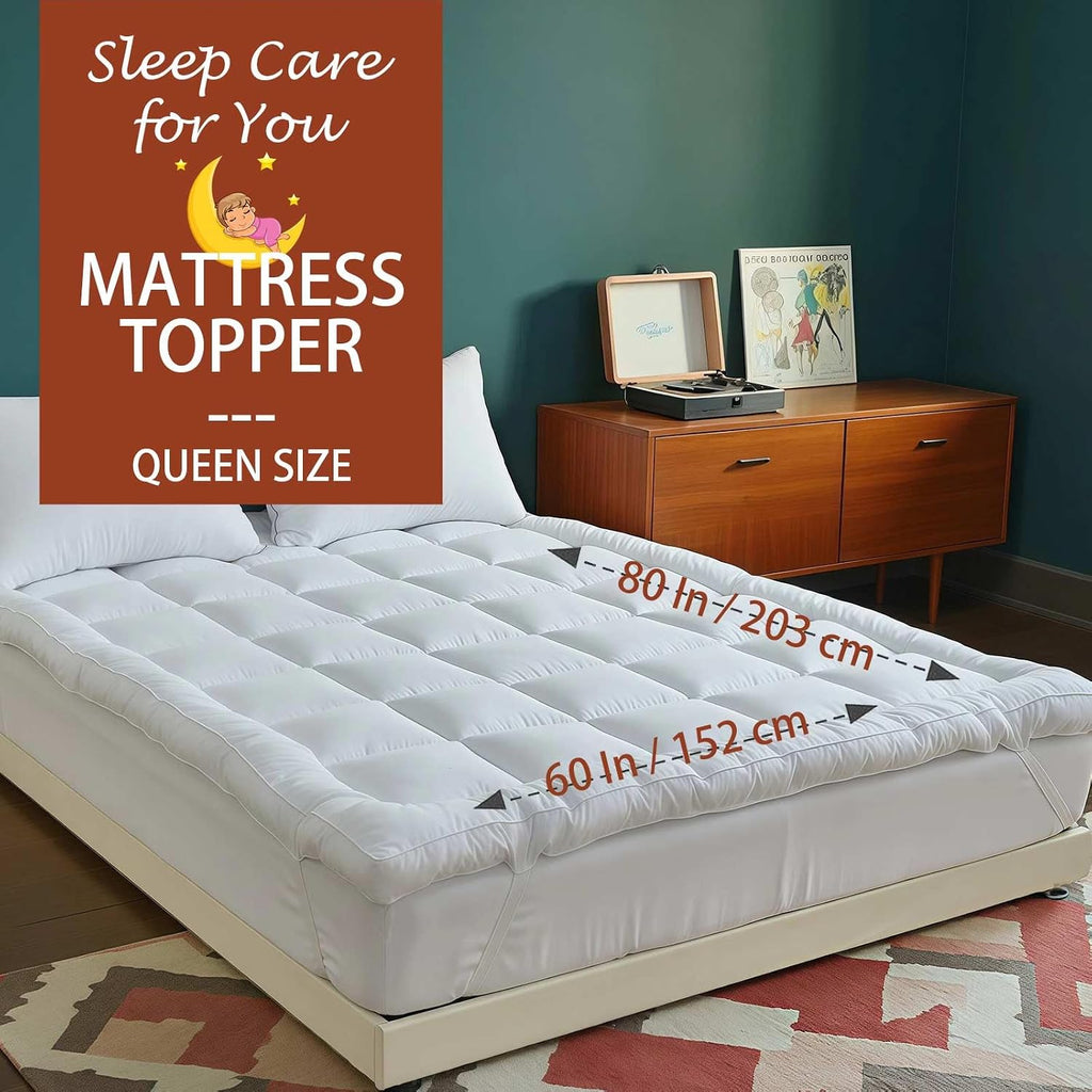 Luxury Hotel Sellected 3 Inch Mattress Topper, Goose-Down-Like Fiber Mattress Topper for Any Season Any Room, Ultra