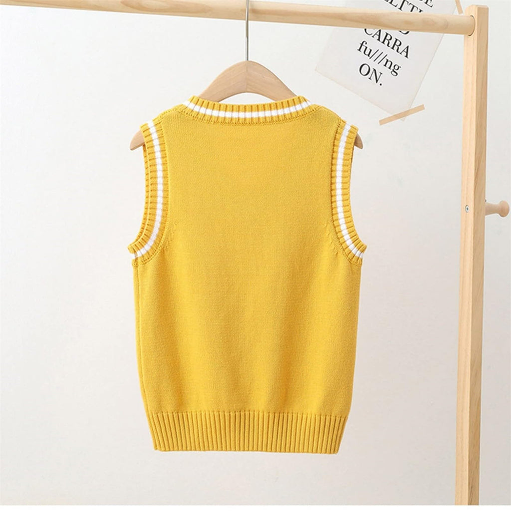 Cable Knit V Neck Sweater Vest Sleeveles Toddler Kids Sweater Girls School Uniform Clothes Yellow