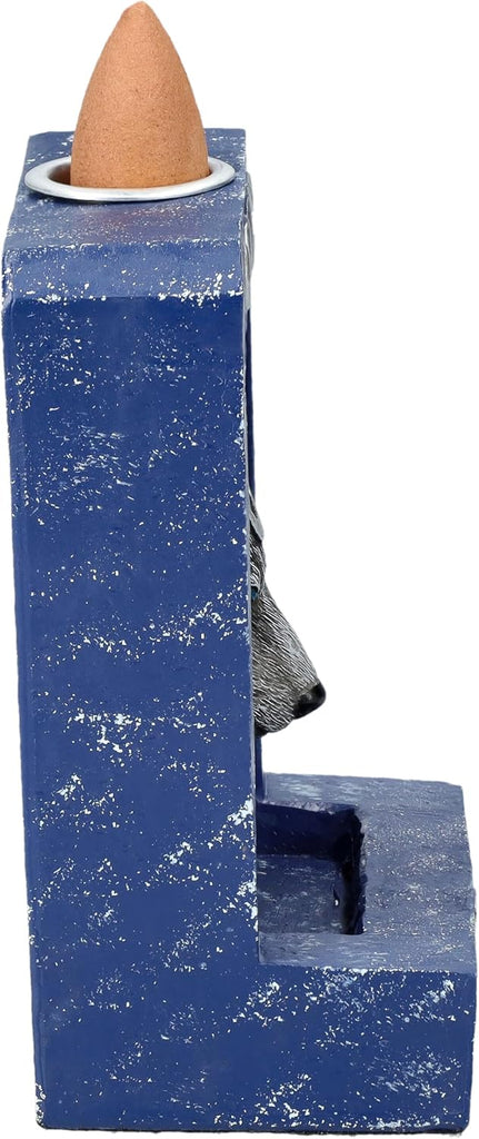 4" Tall Moon Phase Backflow Incense Burner for Spiritual Home Decor, Wolf Figurine
