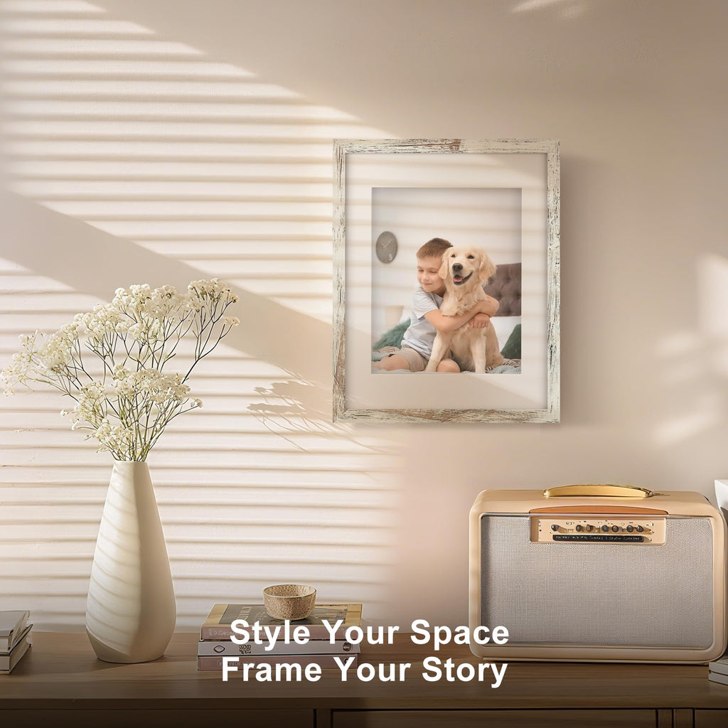 11x14 Picture Frames with 8x10 Mat Set of 2, Distressed White