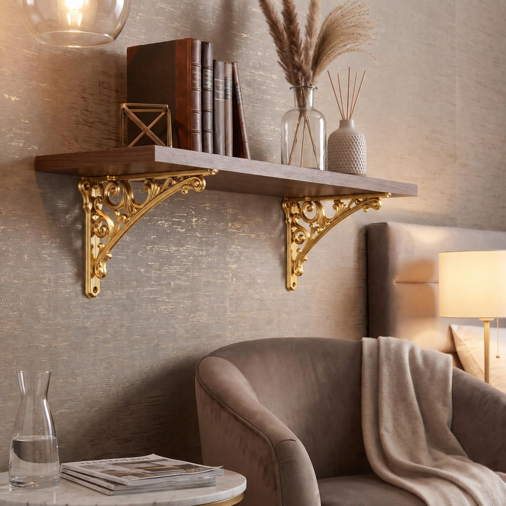 Shelf Bracket 8 Inch, Decorative Brackets for Shelving, Heavy Duty Vintage Ornate Shelf Bracket, Hardware Included, 4