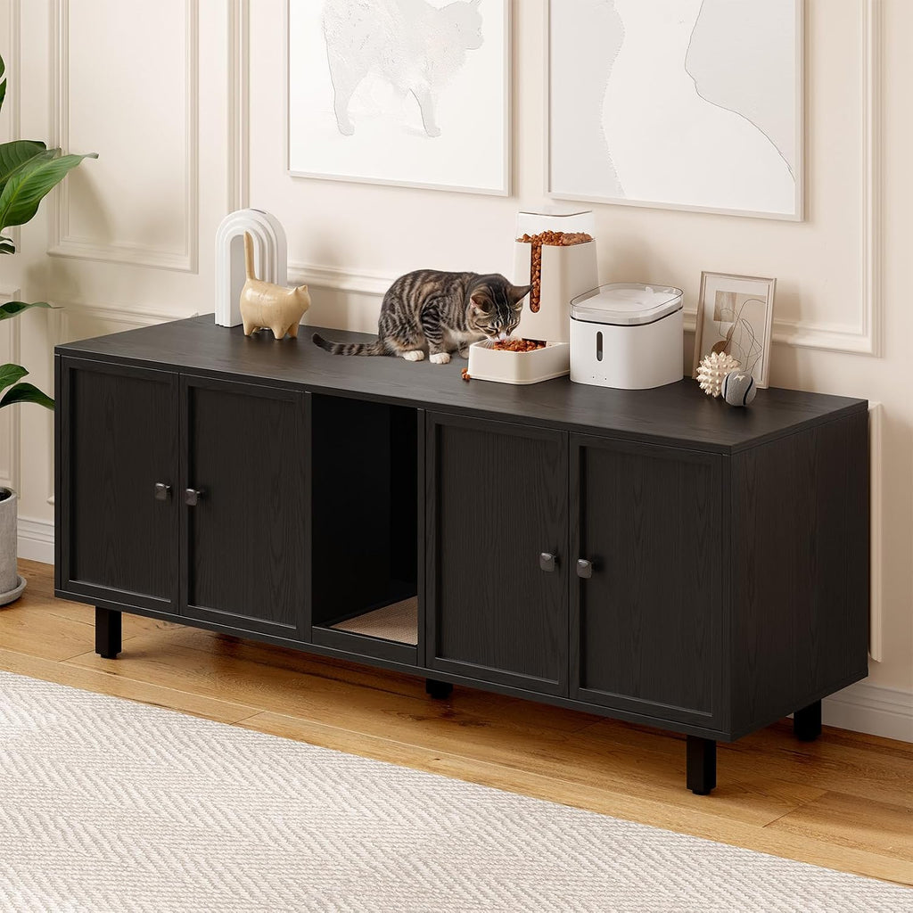 63 Inches Cat Litter Box Enclosure for 2 Cats, Black