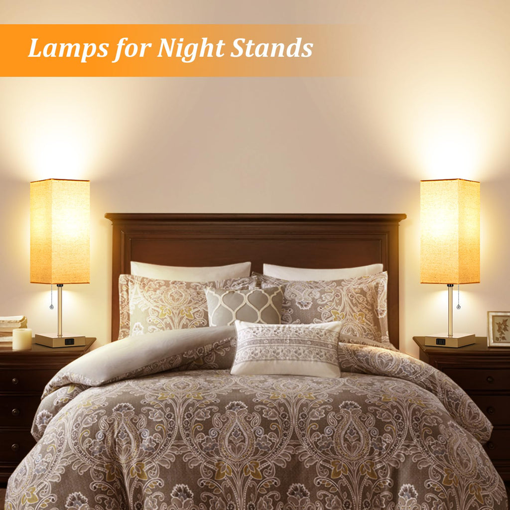 Table Lamp set of 2, 3-Color Bedside Lamps with Pull Chain