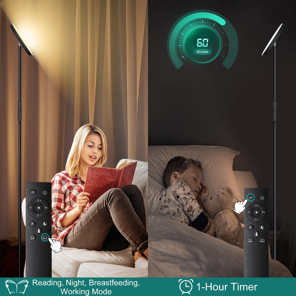 Floor Lamp, Upgraded 40W Super Bright Torchiere LED Floor Lamps, Stepless Dimmable Color Temperature