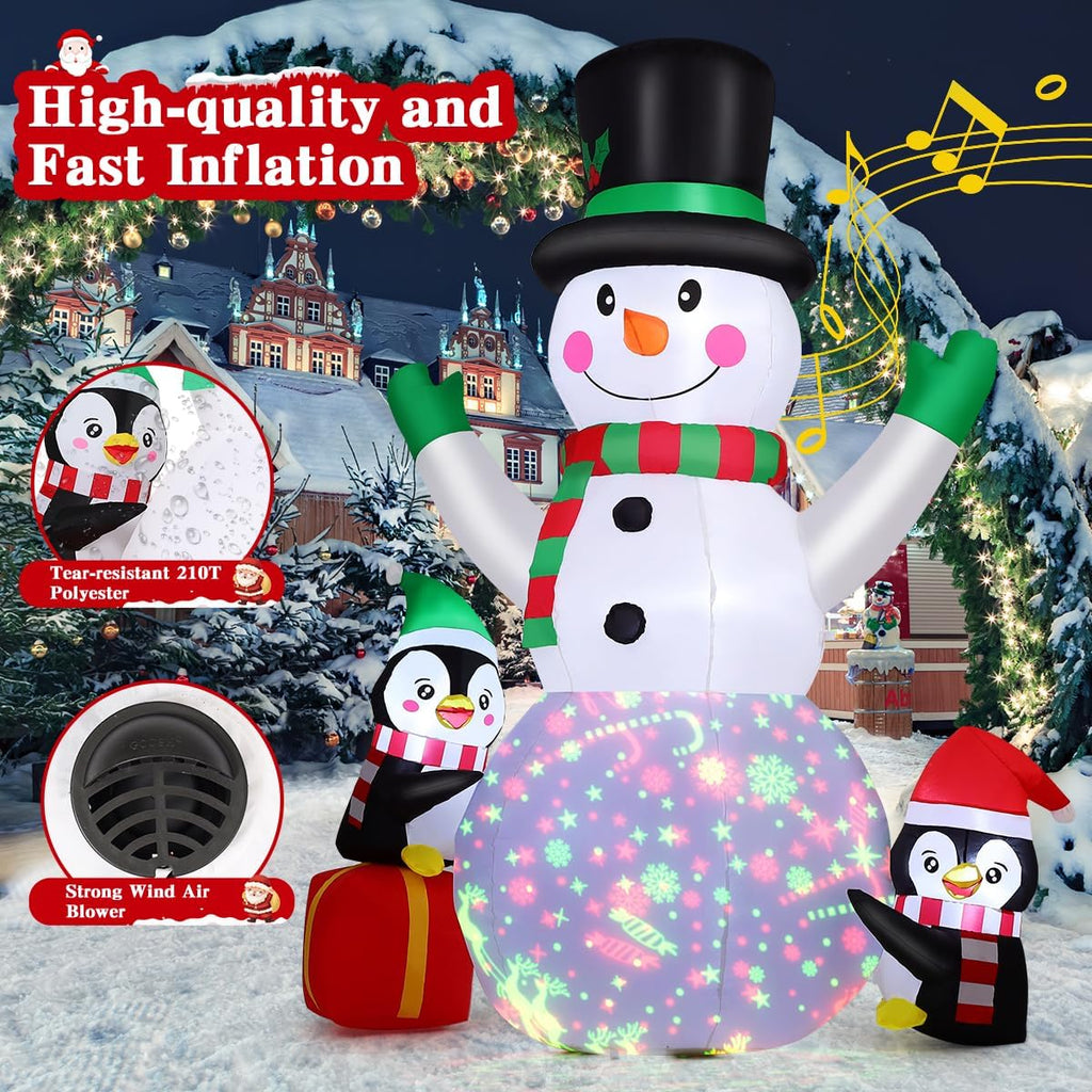 8.3 FT Christmas Inflatables Snowman Built-in Music Box & Rotating Colorful LED Lights, Christmas Inflatable Outdoor