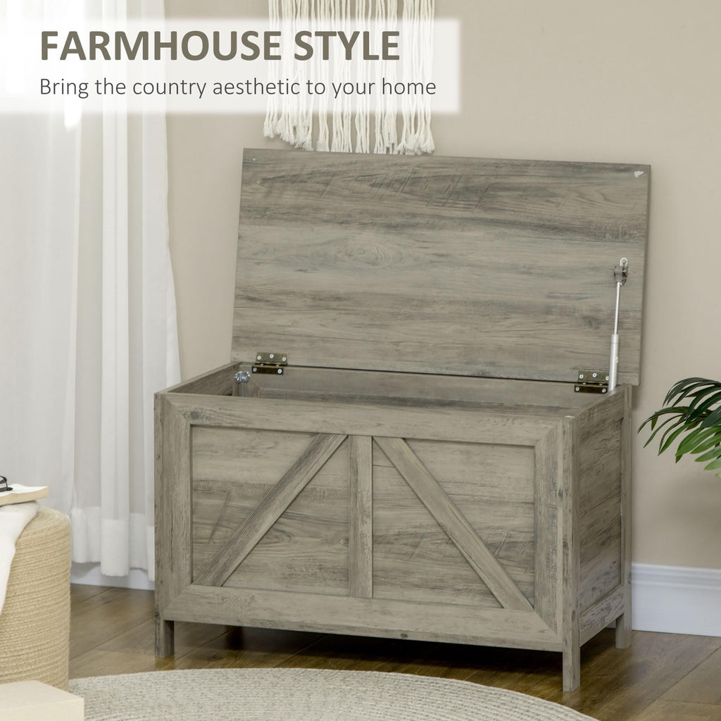 30" Farmhouse Storage Bench Lift Top Storage Chest in Gray