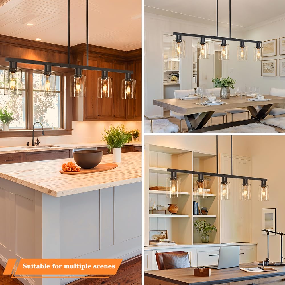 Kitchen Island Light, Black Dining Room Light Fixture Over Table, Farmhouse Linear Pendant Lights Kitchen