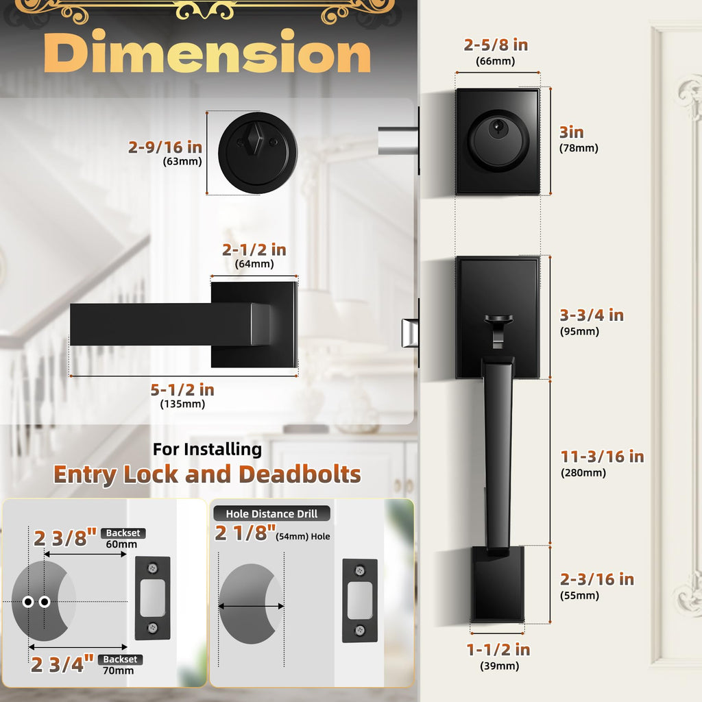 Front Door Handle and Deadbolt Set, Exterior Front Door Lock Set