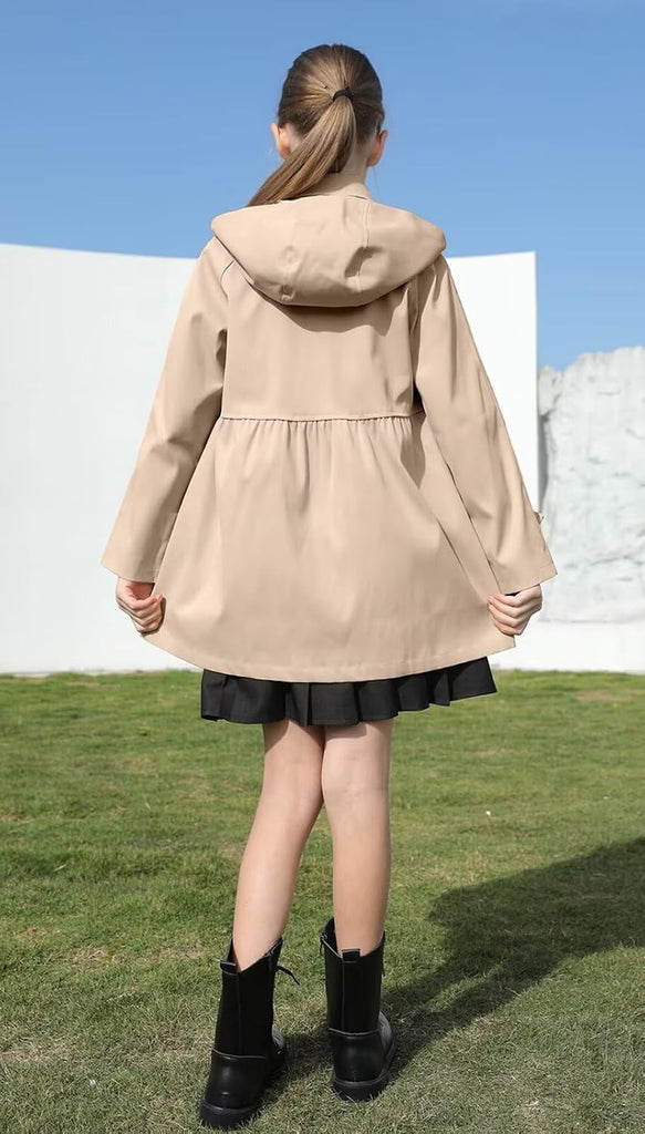 Girl's Rain Jacket Waterproof Single Breasted Hoodie Trench Coat