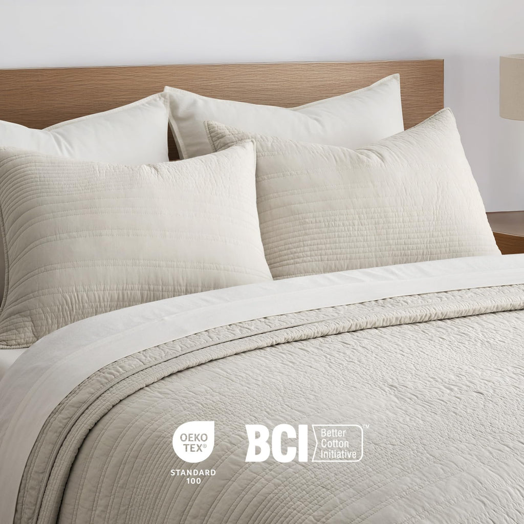 100% Cotton Modern Lines Quilt Set, Birch