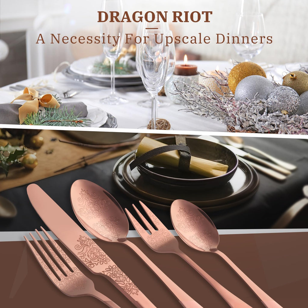 30-Piece Stainless Steel Silverware Set, Elegant Floral Engraved Cutlery Flatware Set for 6, Durable Tableware